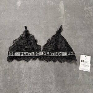 Playboy Black Triangle Lace Rhinestone Band Bralette Size Medium